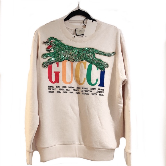 NWT Gucci 2018 Cities Sequins Logo Sweatshirt S - Picture 1 of 5